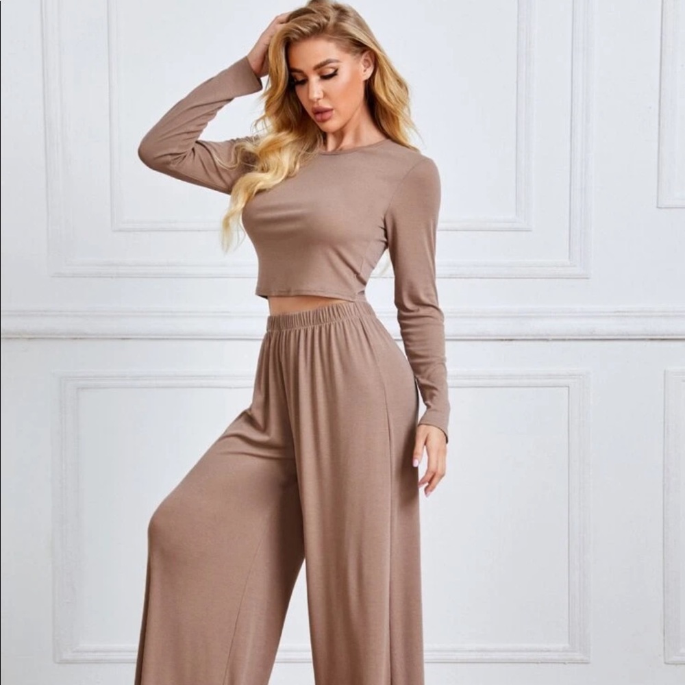 Solid crop tee and wide leg pants! Matching Set! ✨